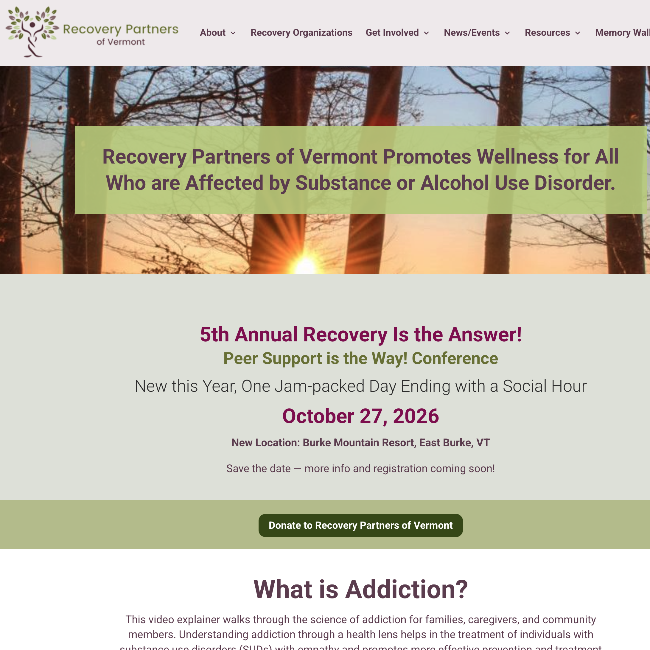 Promo for Recovery Partners of Vermont's 5th Annual Conference on substance use recovery.